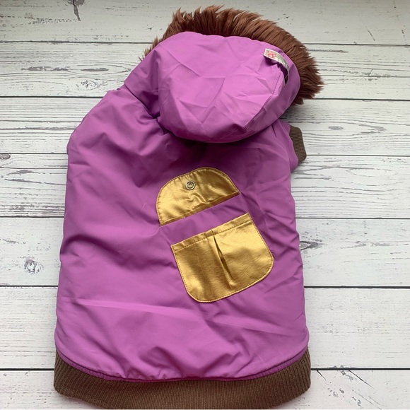 Dog coat for small dogs - purple and brown with hood - Picture 3 of 6